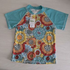 Sunshine Swing Kids Floral Swim Shirt - Blue, Orange, Yellow NWT Size 7